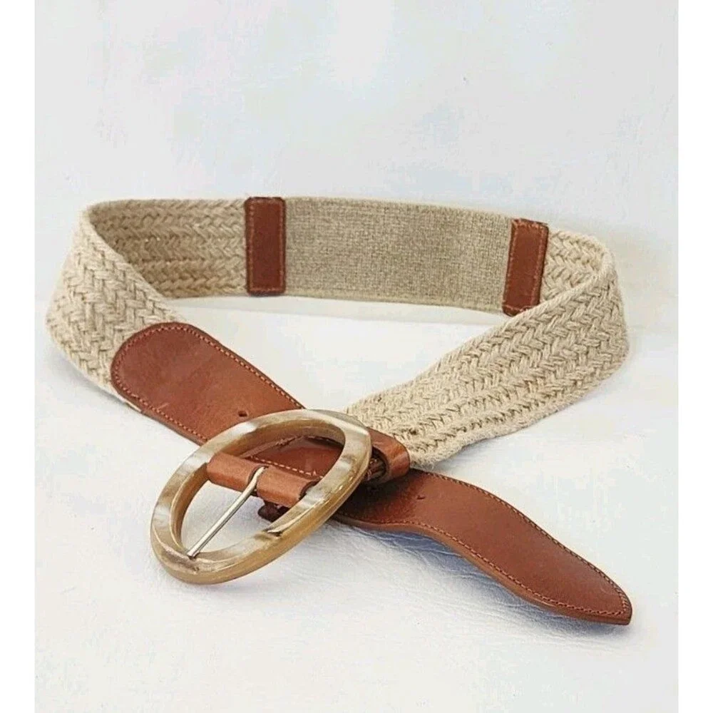 J Jill Belt Natural Jute Genuine Leather Wide Stretch Boho XS/S